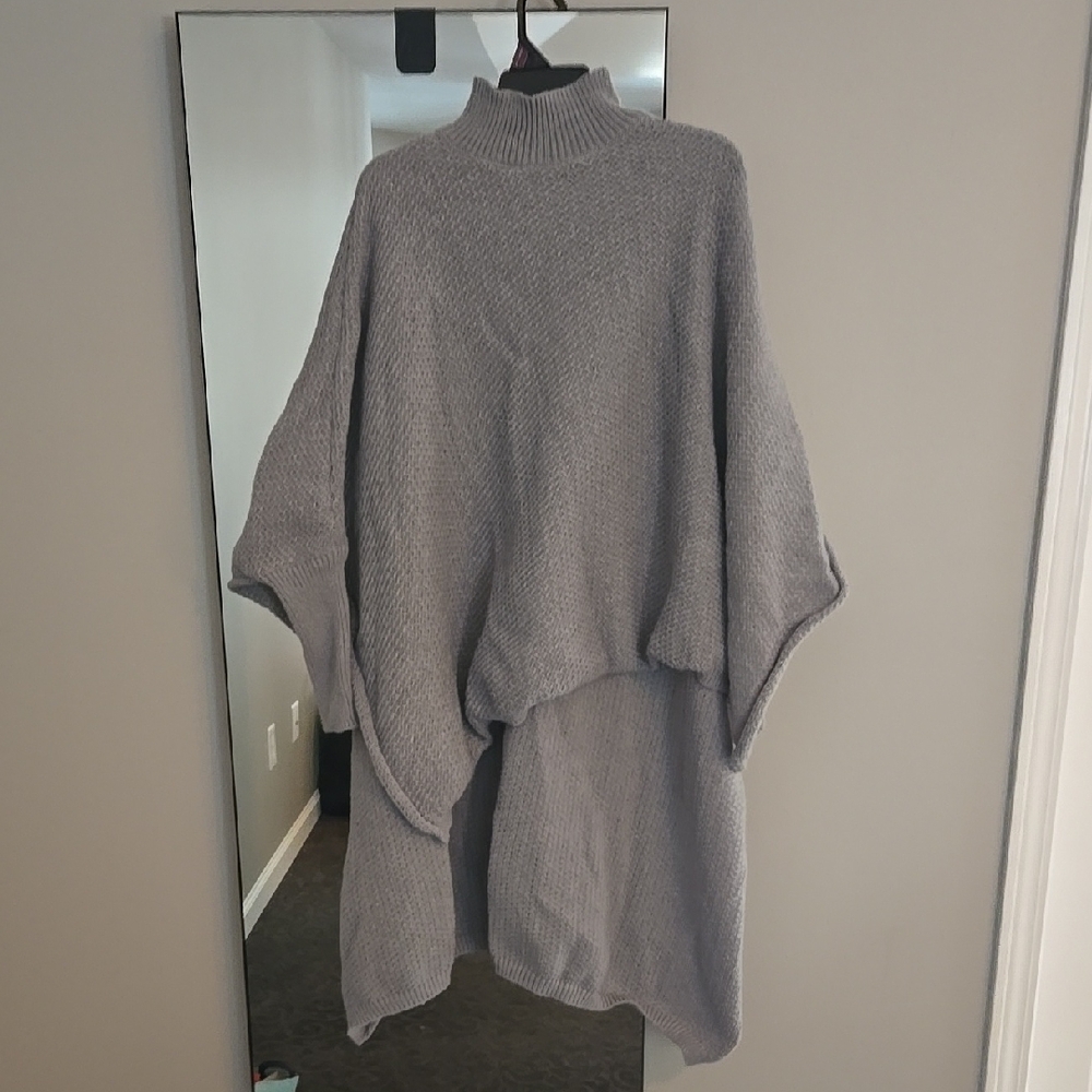Cozy Gray High Low Knit Poncho